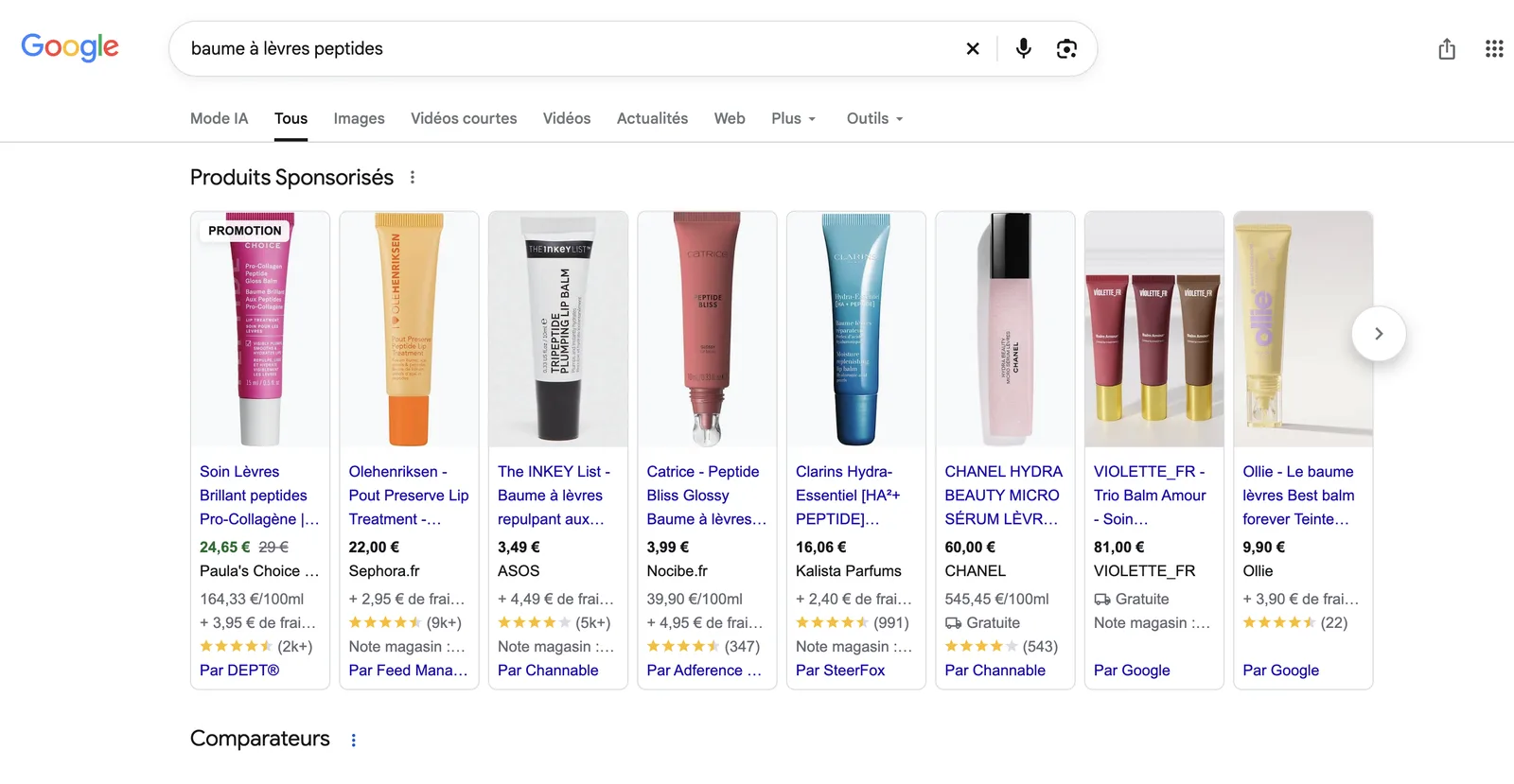 Produits sponsorisés Google sur baume à lèvres peptides, sans aucun produit Rhode